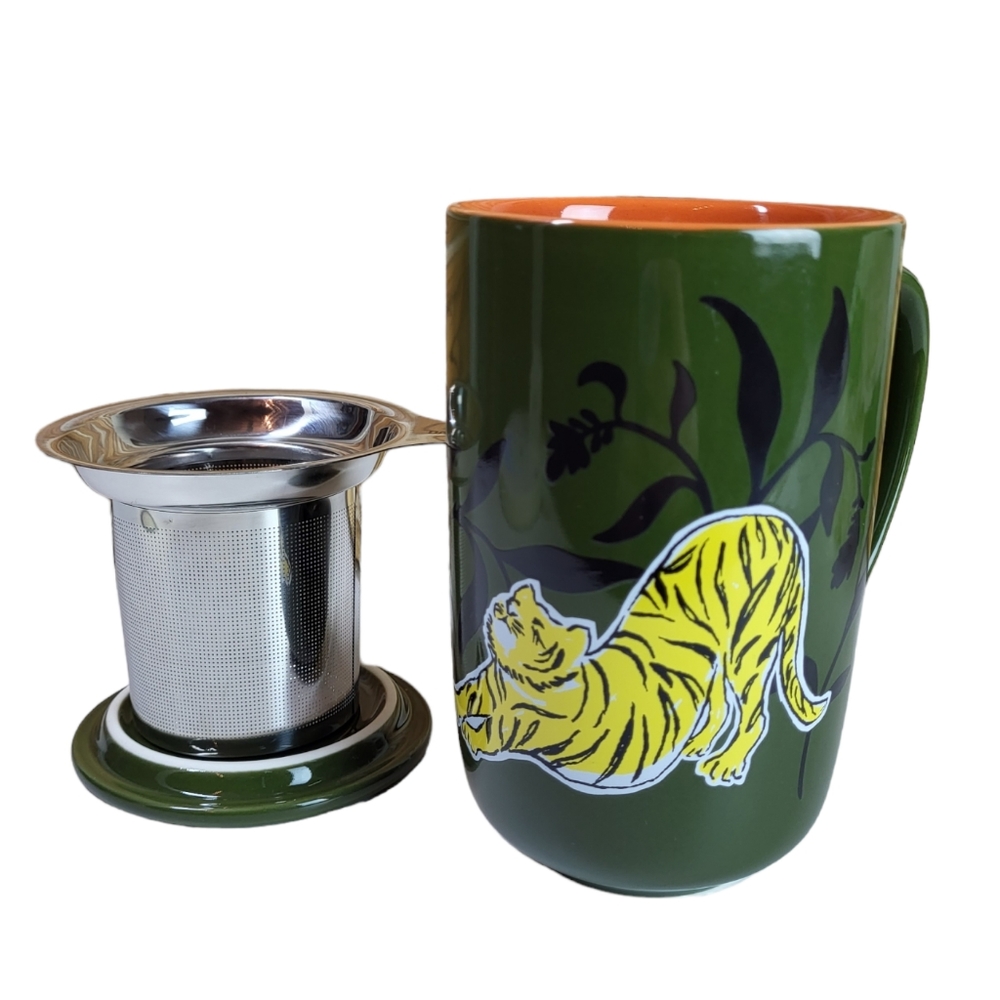DAVIDs TEA Nordic Mug with Lid and TEA Infuser, Colour Changing Stretching Cat